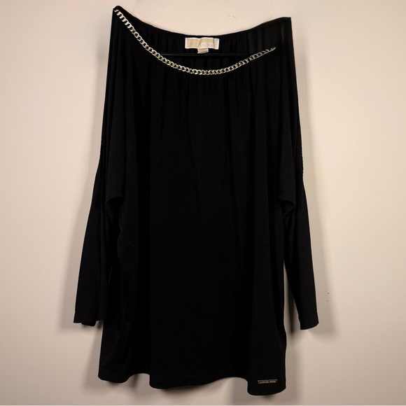 Michael Kors Cold Shoulder Black Blouse with Gold Chain Detail - Picture 5 of 12